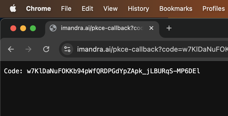 Authentication code shown in browser