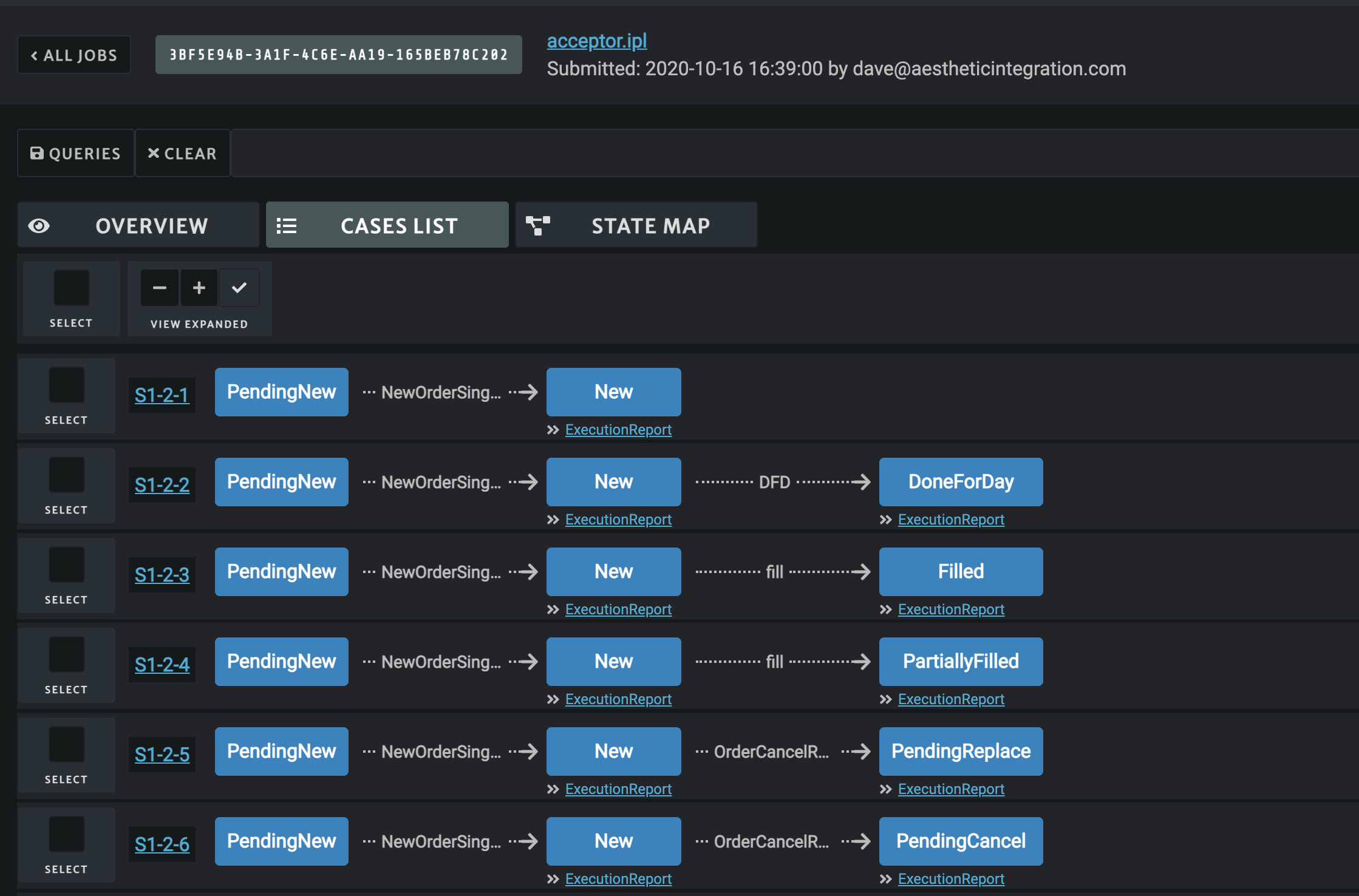 Cases list in IPL web UI